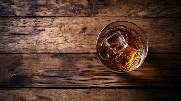 Aerial View Of Whiskey On Wooden Table