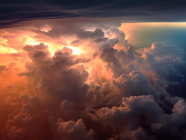 Aerial view on white fluffy clouds