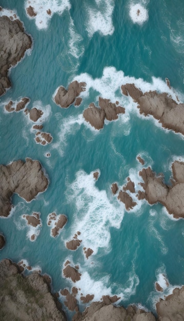 an aerial view of a white sand beach and trees Generative AI