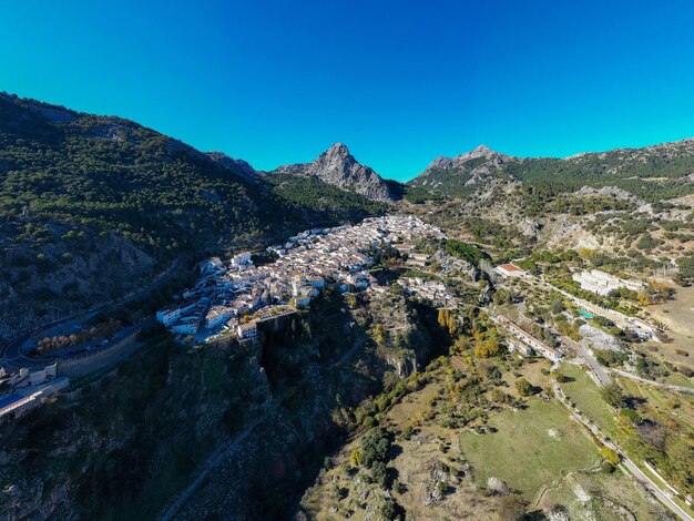 Aerial view of the White Spanish City of Grazalema in Spain