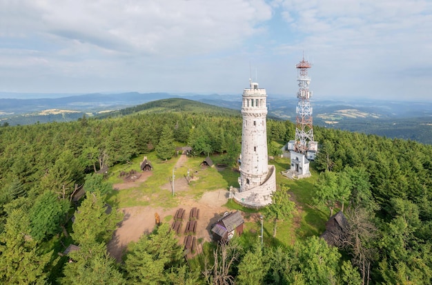 폴란드 Wielka Sowa 산 정상의 항공 보기