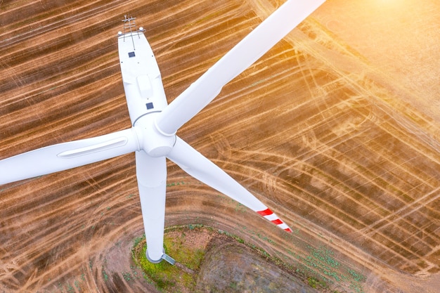 Aerial view of a wind turbine - environmental, renewable energy concept