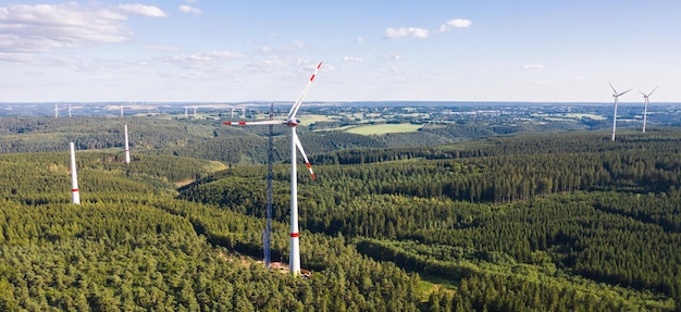 Aerial view of wind turbines under construction