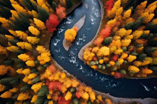 aerial view of a winding river