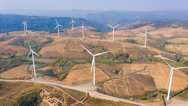 Photo aerial view windmill farm electric khao kho phetchabun