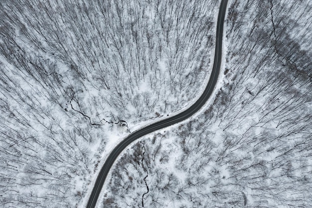 Photo aerial view of winter forest road
