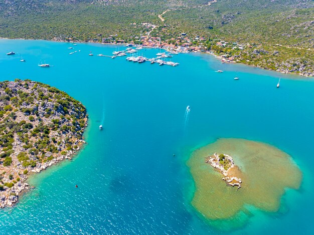 Aerial view with drone Kalekoy Simena Kekova Turkey