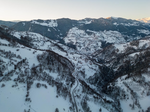 Aerial View of Woodlands Blue Hour Winter Day in Giresun Turkey