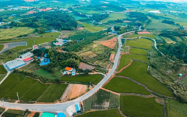 aerial view of Yansan rural village in Naju South Korea