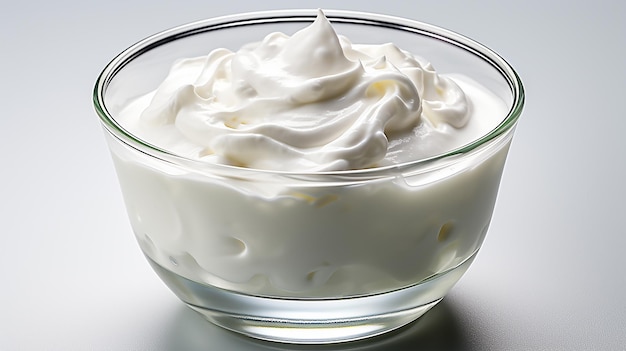 Aerial View Yogurt with Ice in a Glass Bowl