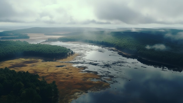 Photo aerial views of rainy landscapes from drones background