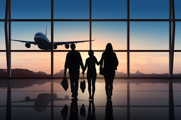 Aero Family Adventure Silhouette of a Family Walking in the Plane