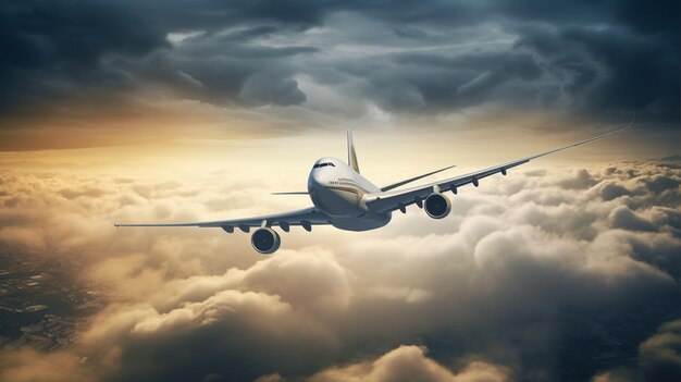 Photo aero plane sunset travel cloud fly transportation business sky flight jet passenger plane