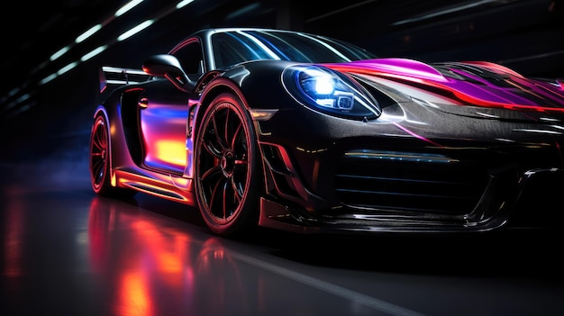 Aerodynamic body kit upgrade on a racing car in a vivid energetic outdoor setting