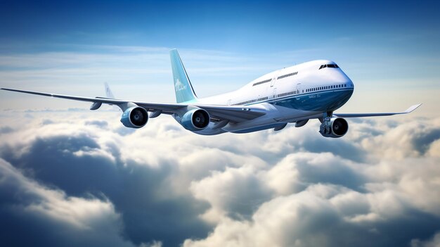 Photo aeroplane flying above the clouds