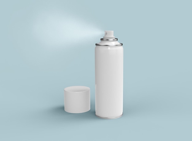 Aerosol Spray Can on Blue Backgroud. Isolated Product. 3d Rendering