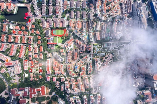 Aerospace Chinese coastal city landscape panoramic view