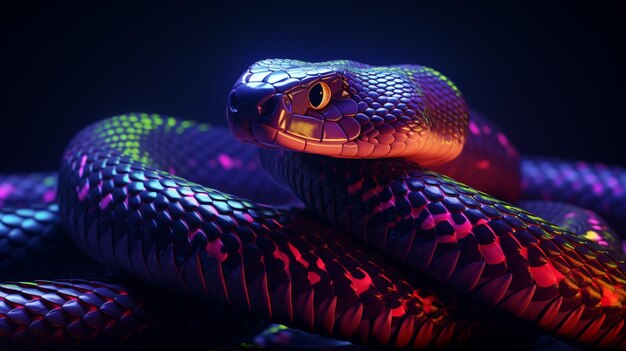 Aesculapian Snake animal neon Color illustration AI Generated pictures