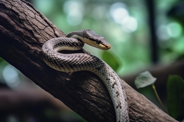 Aesculapian snake climbing on tree Wild animal