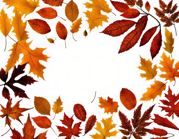 Photo aestetic fall leaves border with blank white space in the center