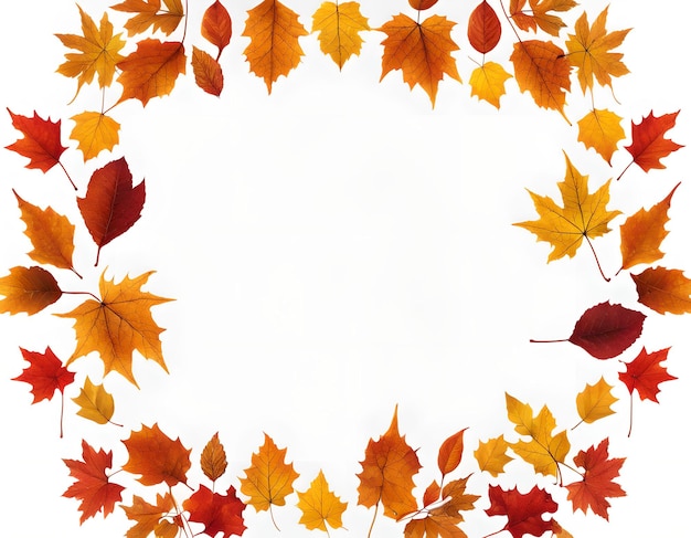 Photo aestetic fall leaves border with blank white space in the center