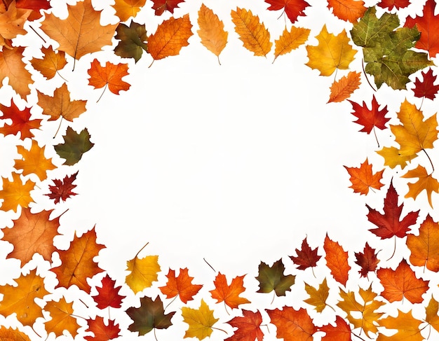 Photo aestetic fall leaves border with blank white space in the center