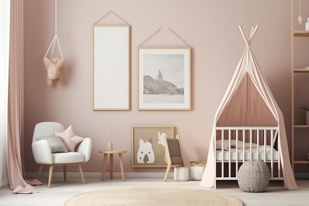 Photo aesthetic baby room interior created with generative ai