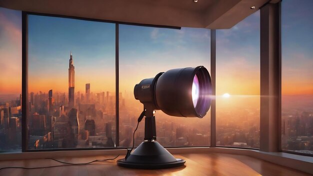 Aesthetic background with light sunset projector lamp