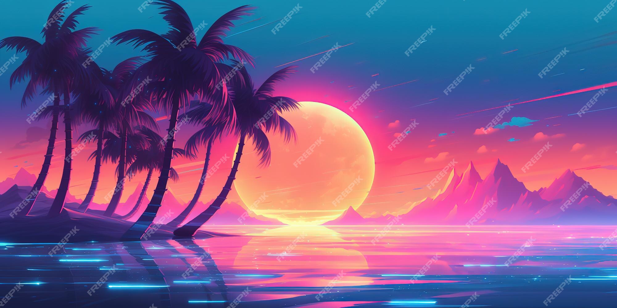 Premium AI Image | Aesthetic beach synthwave retrowave wallpaper with a ...