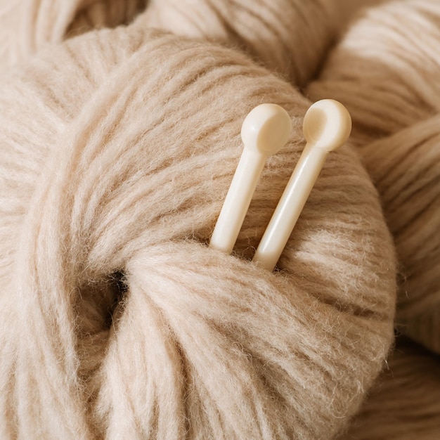 Aesthetic beige yarn skein close up