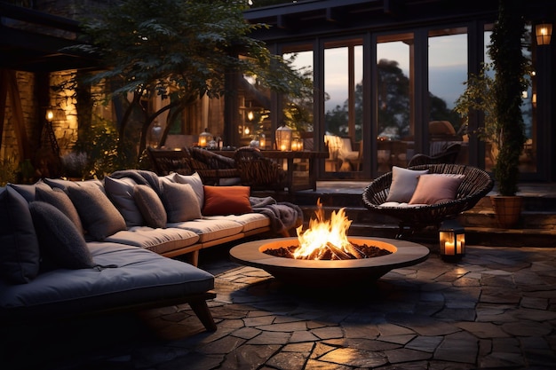 生成 AI によって照らされた美しい Blaze Backyard Fire Pit の画像