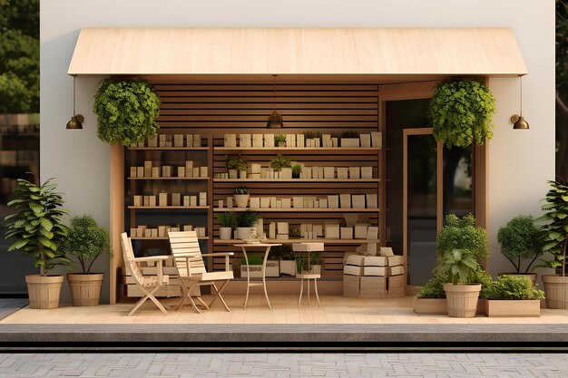 Aesthetic Book Store with Minimalist Garden Cozy Vibes Place with Rustic Concept