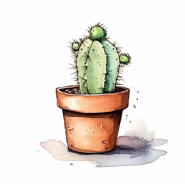 Premium AI Image Aesthetic Cactus plant on watercolor Illustration