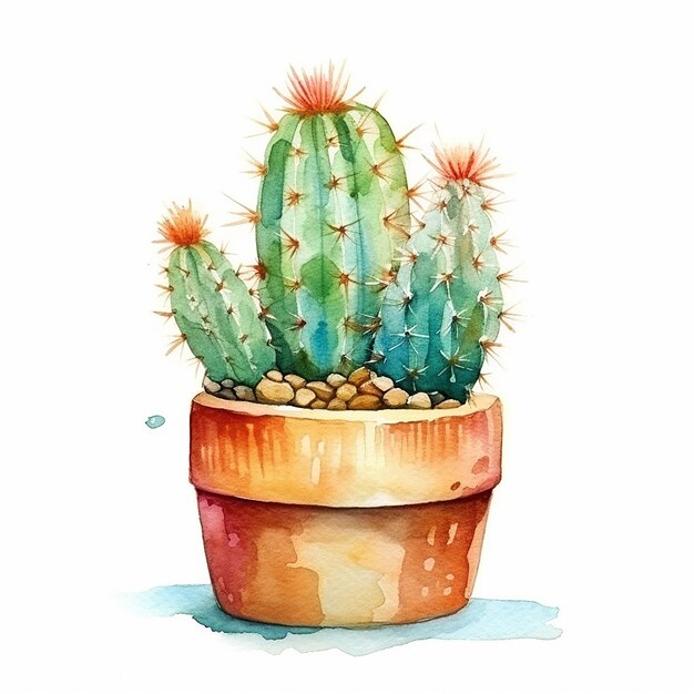 Premium AI Image Aesthetic Cactus plant on watercolor Illustration