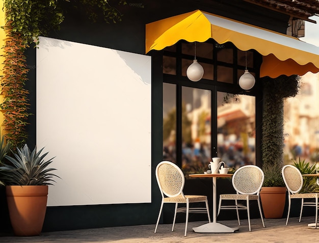 Aesthetic Cafe Exterior Design with Blank Poster Created with Generative AI