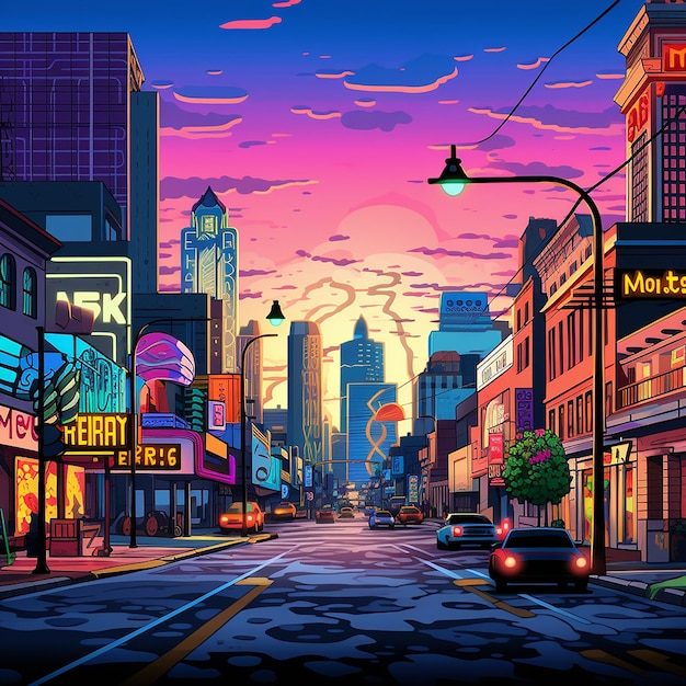 Иллюстрация концепции Aesthetic City Pop Cyberpunk