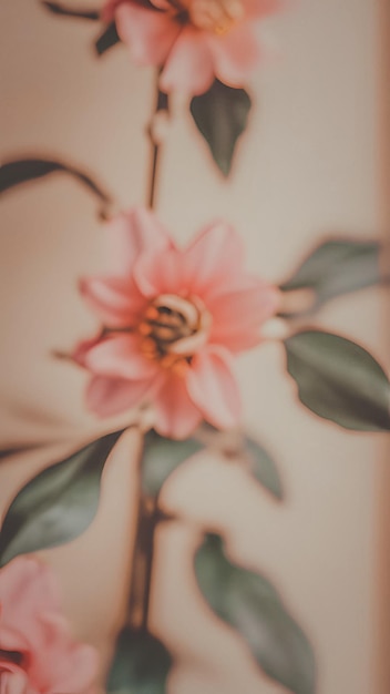 Photo aesthetic closeup pink flowers and leaves pastel retro colors