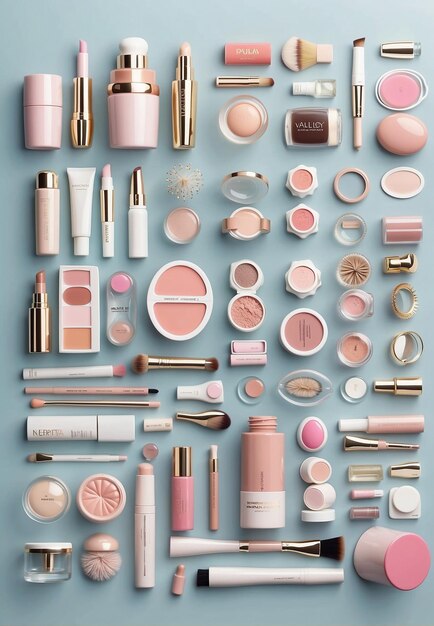 Photo aesthetic cosmetics womens cosmetics on white background collage