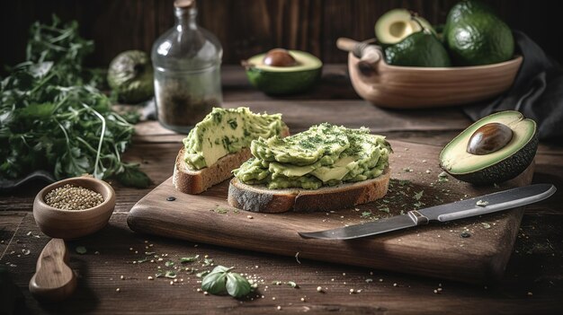 aesthetic creamy avocado spread on a slice of bread Generative AI