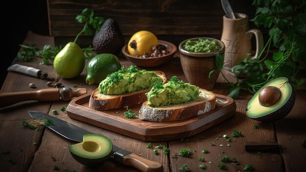 aesthetic creamy avocado spread on a slice of bread Generative AI