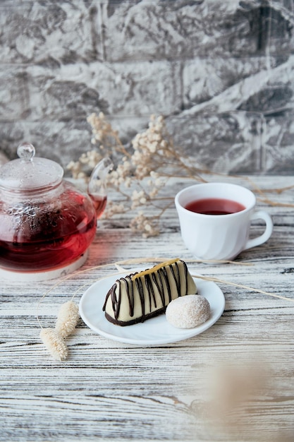 Aesthetic dessert no sugar gluten free mango vegan with carob Natural organic tea Healthy aesthetic breakfast