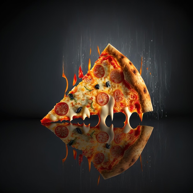 Эстетический капающий вкусный кусочек пиццы Генеративный ИИ