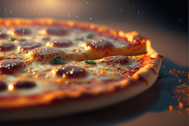 미적으로 떨어지는 맛있는 피자 조각 Generative AI