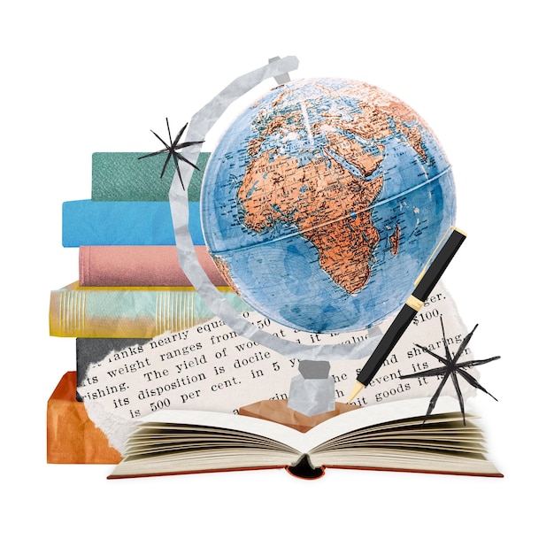 aesthetic education png sticker creative paper collage on transparent background