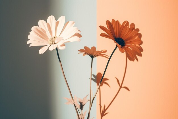 Photo aesthetic flower shadow background in two color gradient