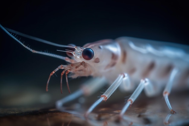 Aesthetic focus face of white shrimp on deep ocean nature