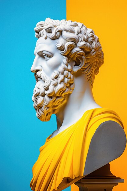 Aesthetic greek bust on solid bright color background