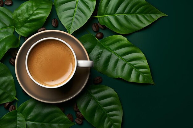 Aesthetic harmony embracing nature's serenity with a coffee cup and leaves