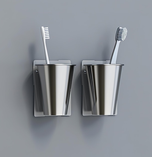 Aesthetic harmony toothbrushes in modern minimalist holders symbolizing unity and personal hygiene
