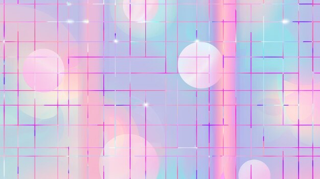 Photo an aesthetic holographic banner design template with pastel pink and purple gradient backgrounds abstract geometric grid elements and typography